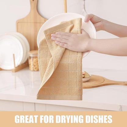 Homaxy 100% Cotton Terry Kitchen Dish Cloths, Ultra Soft and Absorbent Dish Towels for Kitchen, Suitable for Drying and Washing Dishes, 12 Pack, 12 x 12 Inches, Apricot