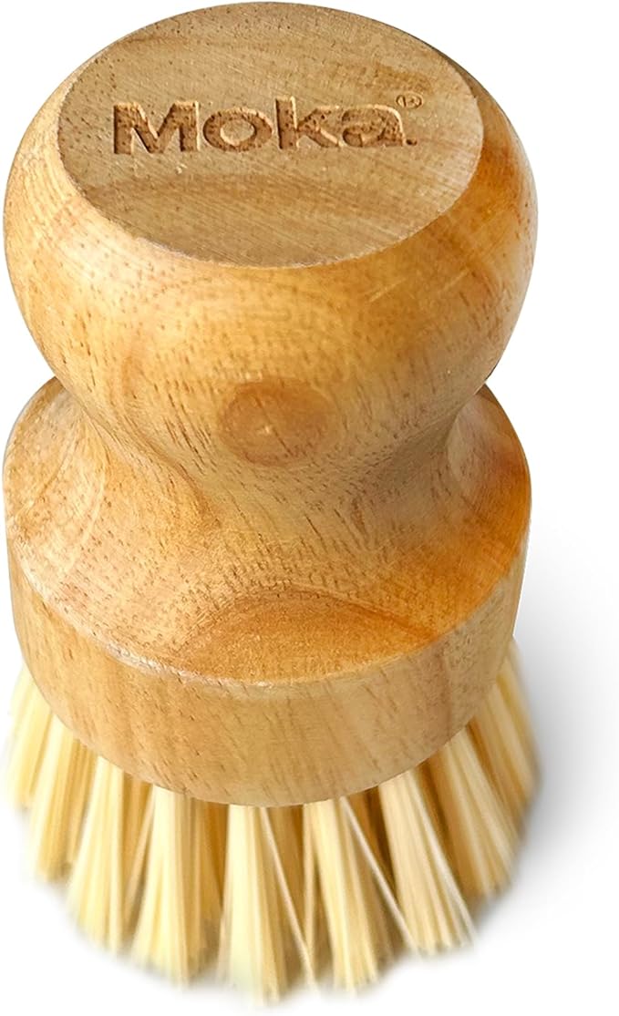 Moka Bamboo Dish Brush - Eco Friendly Scrub Brush with Natural Bristle - Premium Bamboo Dish Scrubber for Kitchen Cleaning, Dishes, Pots, and Pans - Sustainable and Durable Design