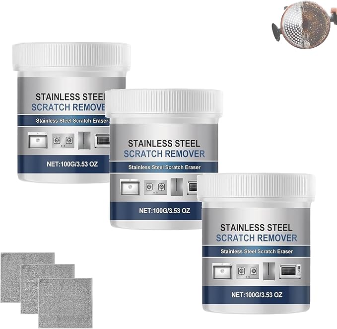 Stainless Steel Scratch Remover Kit, 100g/3.530z Rust Remover for Metal, Multi-purpose Powerful Rust Remover, Easy to Sprays, For Oven, Appliances, Sink, Cookware (3PCS)