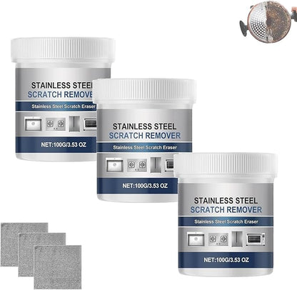 Stainless Steel Scratch Remover Kit, 100g/3.530z Rust Remover for Metal, Multi-purpose Powerful Rust Remover, Easy to Sprays, For Oven, Appliances, Sink, Cookware (3PCS)
