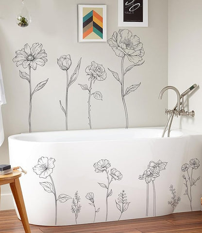 3 Sheets Wall Stickers DIY Boho Flower Wall Decal Removable Waterproof Wall Art Decor for Bedroom Living Room Offices Home Decoration (Black Flower)