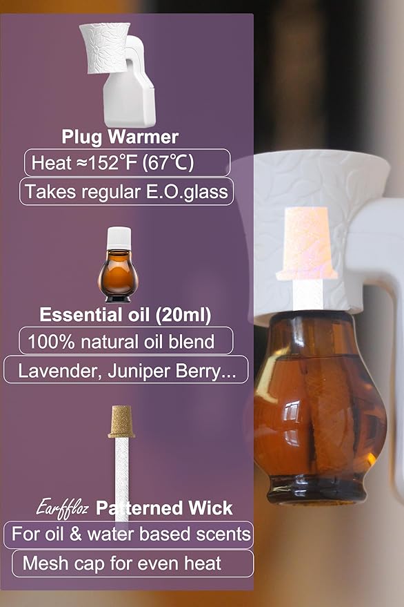 Plug-in Air Freshener Lavender Essential Oil and Wall Plug Diffuser Starter Kit Non-Toxic Relax Room Scent for Home Office Smell Good 30 Days (Polarized Warmer + Oil 20ml)