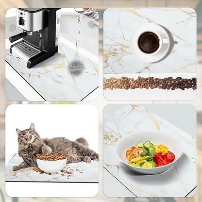 Sofort Dish Drying Mat for Kitchen Counter, Gold White Marble Dish Drying Pad with Non-slip Rubber Backed, Super Absorbent Drying Mats for Dish Rack, Coffee Maker 16 x 24 Inches