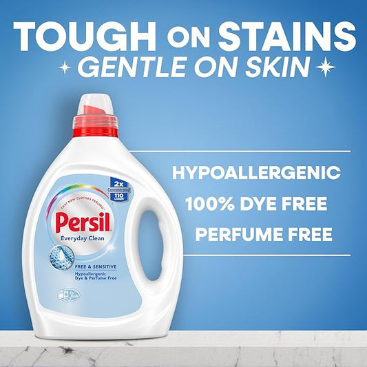 Persil Free & Sensitive Liquid Laundry Detergent, Unscented and Hypoallergenic for Sensitive Skin, Ultra Concentrated, 82.5 fl oz, 110 Loads