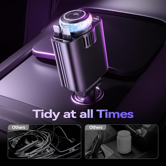 Retractable Car Charger with Aromatherapy and Starlight, 5 in 1 USB C Car Charger Adapter, 69W Fast Charging Cars Phone Chargers, Cars Air Freshener Compatible with iPhone 16 15 14 13 12 and Android