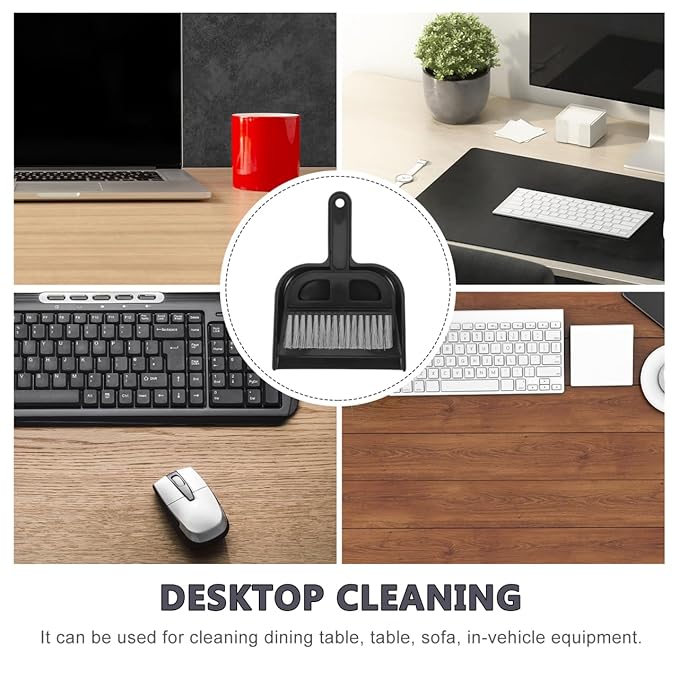 Mini Dustpan and Brush: 2 Sets of Compact Dust Hand Broom and dust pan Combo - Nesting Design for Home Cleaning Desks, Keyboard, Drawers, Pet Rooms, Black, 8.5 X 6.3 Inches