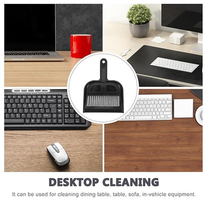 Mini Dustpan and Brush: 2 Sets of Compact Dust Hand Broom and dust pan Combo - Nesting Design for Home Cleaning Desks, Keyboard, Drawers, Pet Rooms, Black, 8.5 X 6.3 Inches