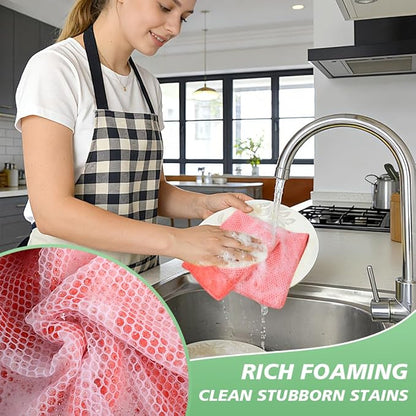 SINLAND Microfiber Dish Cloth for Washing Dishes Dish Washing Rags Best Kitchen Washcloth Cleaning Cloths Wash Cloths with Poly Scour Side 12Inchx12Inch 10 Pack Red