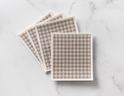 Martha Stewart Swedish Kitchen Absorbent Sponge Dish Cloths, Grey Gingham, 8 Count