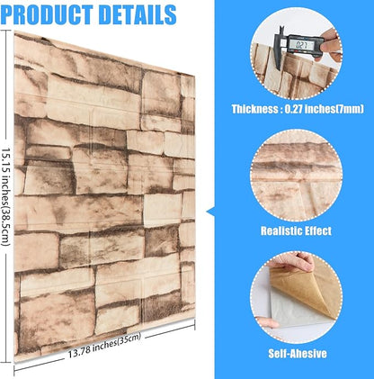 30 Pack 3D Wall Panels Peel and Stick, Waterproof Foam Stone 3D Wallpaper, Self Adhesive Foam Wallpaper for Bedroom Bathroom Kitchen (13.7 * 15.1in)