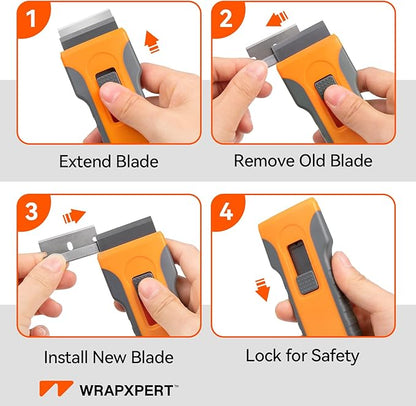 WRAPXPERT Wallpaper Tools, Smoothing Tool Kit for Peel and Stick Wallpaper/Contact Paper/Vinyl Backsplash Applying, with Squeegee Smoother, Seam Roller, Razor Scraper, Knife and Blades