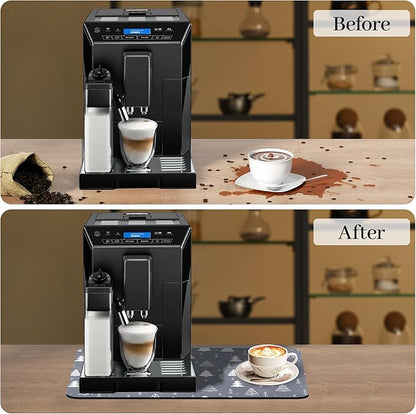Bloss Coffee Mat, Christmas 12"x19" Bar Mat with Waterproof Rubber Backing, Fit Under Coffee Maker Machine/Kitchen Counter/Dish Drying Mat-Grey and Pine