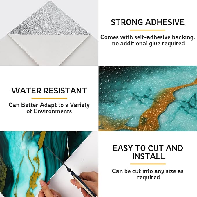 2.4mm Thick Marble Peel and Stick Backsplash, 30-Pack Self-Adhesive PVC Foam Wall Panels for Kitchen Backsplash, Bathroom, Living Room (11.8" x 11.8")