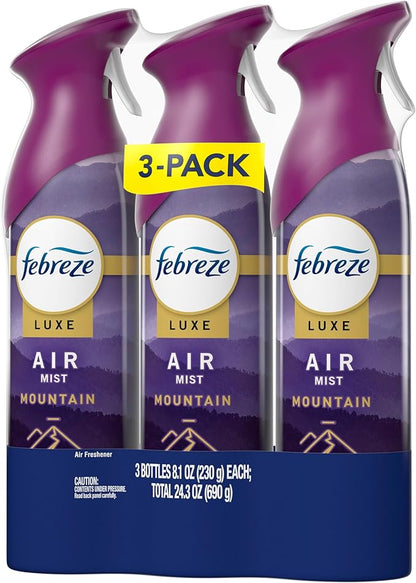 Febreze Air Mist, Air Freshener Spray, Odor Fighting Room Spray, Deodorizer for Home Bathroom Kitchen Office Apartment Dorm Room Classroom, Mountain Scent, 8.1oz (Pack of 3)