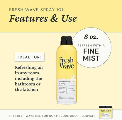 Fresh Wave Lemon Odor Eliminator Spray & Air Freshener, 8 oz. | Non-Aerosol, Fine Mist | Odor Absorbers | Safer Odor Relief | Natural Plant-Based Odor Eliminator | For Furniture, Fabrics & Trash