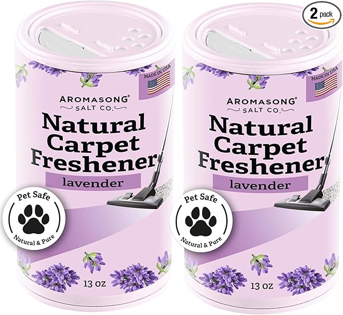Aromasong Carpet Deodorizer Powder- 2-Pack -100% Natural Lavender Carpet Freshener - Safe For Pets - Carpet Powder For Vacuuming - Effective Pet Odor Eliminator For Strong Odor & Pet Urine - 13 Oz.