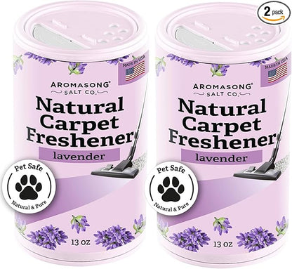 Aromasong Carpet Deodorizer Powder- 2-Pack -100% Natural Lavender Carpet Freshener - Safe For Pets - Carpet Powder For Vacuuming - Effective Pet Odor Eliminator For Strong Odor & Pet Urine - 13 Oz.