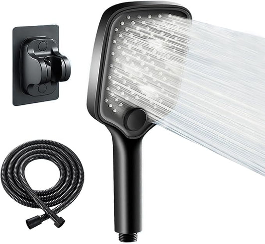 High Pressure 4-Mode Shower Head with Handheld, Detachable Showerhead Combo with 59" Hose & No-drill Holder, Anti-clog Nozzles for Hard Water, Powerful Spray for Pets & Daily Use, Matte Black