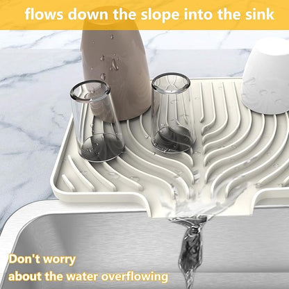 Silicone Drying Mat for Kitchen Counter , Dish Drying Rack Matt with Built in Drain, Small Dry Mats for Dishes Drying Pad for Kitchen Counter (14.6×11inch, cream)