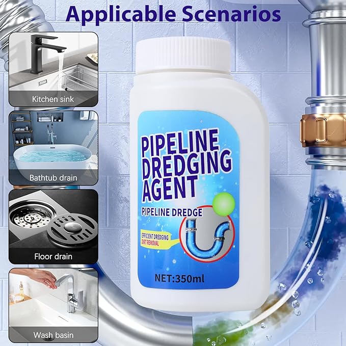 Pipeline Dredging Agent, 350ml Drain Clog Remover, Powerful pipe dredging agent, Powerful Quick Cleaning Drain Toilet Cleaner Tool, Unclog Clog And Kitchen Sink Pipe Unblocker Powder (Pack of 2)