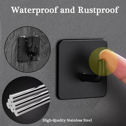 Adhesive Hooks for Hanging, Self-Adhesive Wall Hook for Key Hat Coat, No Drill Stick on Bathroom Towel Hooks, Shower Kitchen Door Home Outdoor 8 Pack, Black