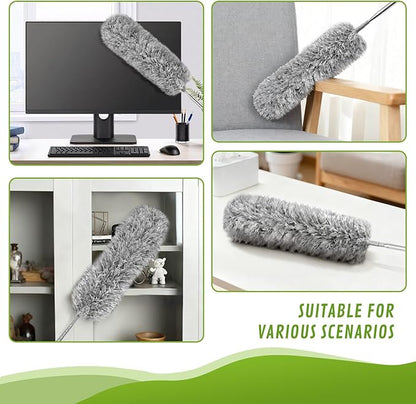 7-Piece Microfiber Feather Duster Set with Extension Pole (16.1" to 100"), Extendable Cobweb & Ceiling Fan Duster for Cleaning Cobweb, Ceiling Fan, Blind, Furniture