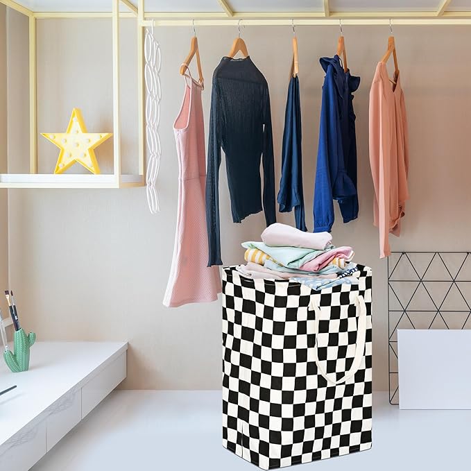MAIZMZ Checkered Laundry Basket Foldable Kids Hamper Storage Bins Women Waterproof Organizer Toy Box Large Canvas for Home/Dorm/Kitchen/Pet/Office/Closet/Shelf/Living Room Decor Baskets