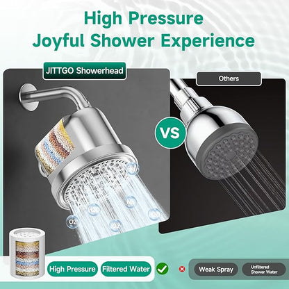Filtered Shower Head, High Pressure 5 Spray Settings Filtered Showerhead for Hard Water Softener, Shower Head Set 30+2 Stage Shower Filter - Reduces Chlorine and Heavy Metals, 6 inch