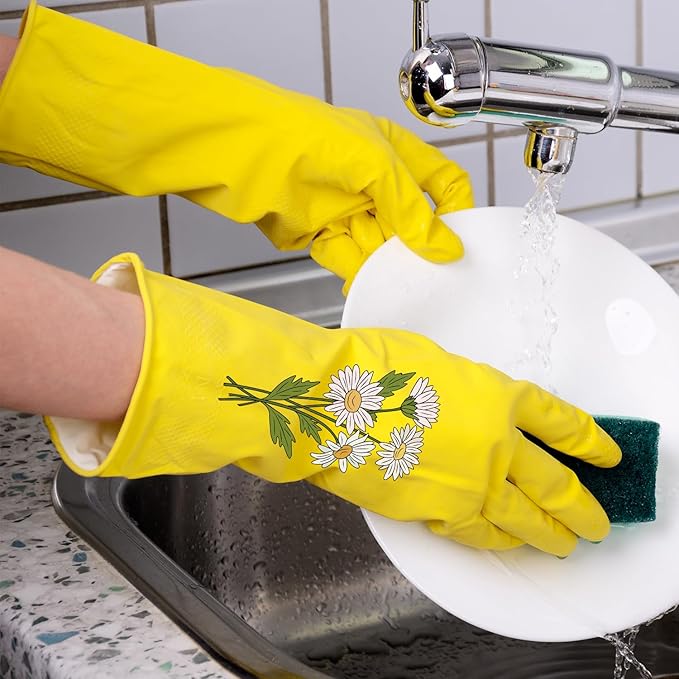 4 Pairs Kitchen Rubber Cleaning Supplies Cute Patterns Gloves Household Cleaning Gloves For Dishwashing