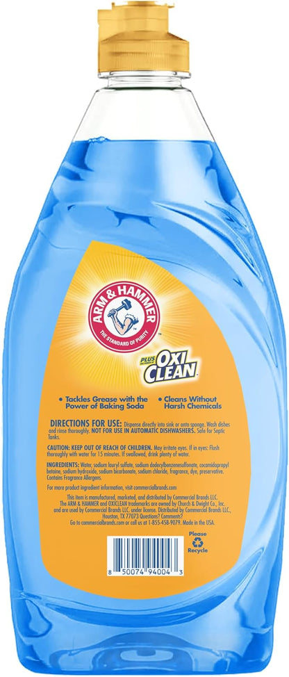 Arm & Hammer + OxiClean Dish Soap, Ocean Fresh Scent, 24 oz, Powerful Grease-Cutting Liquid Dish Detergent