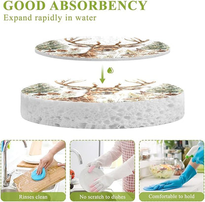 Deer Kitchen Scrub Sponges, Pop-up Kitchen Cleaning Sponges Reusable Dish Washing Sponges for Bathroom Household Cleaning 3 Pack - Non Scratch Scrubber