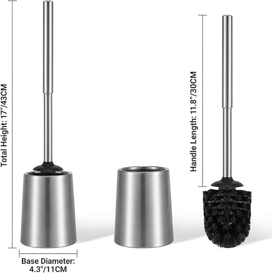 SUS304 Stainless Steel Toilet Brush and Holder Set Toilet Brush Case Cleaner for Toilet Bowl Bathroom Cleaning Brush Caddy Cepillo de Baño Brushed Stainless Silver