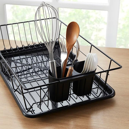 3-Piece Dish Drying Rack Set – Compact Dish Drainer with Removable Utensil Holder & Drainboard for Kitchen Sink or Countertop – Rust-Resistant, Space-Saving Dish Rack for Small Spaces, Apartments, RVs