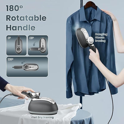 Killrose Steamer for Clothes, 2 in 1 Clothes Steamer Handheld, 1200W Steam Iron, 3 Level Thermometer Display Dashboard Travel Iron, 180° Rotatable Portable Handheld, Heat Up, Water Tank, 120V