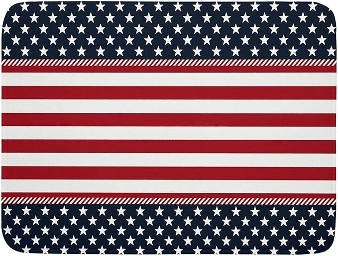 4th of July Patriotic Dish Drying Mat For Kitchen Counter America Red White Blue Stripes Stars Microfiber Absorbent Drying Mats Reversible Kitchen Countertop Drainer Pad 18x24 Inch