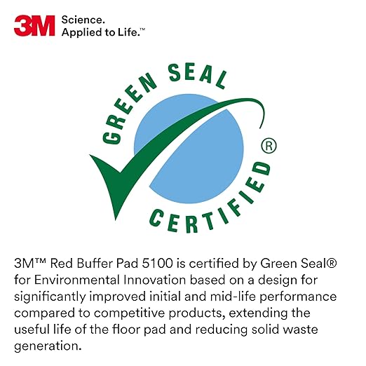 3M Buffer Floor Pad 5100, Red, 12", Removes Soil, Scratches, Scuff Marks, and Black Shoe Heel Marks