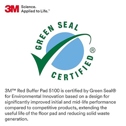 3M Buffer Floor Pad 5100, Red, 12", Removes Soil, Scratches, Scuff Marks, and Black Shoe Heel Marks