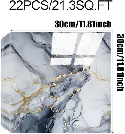 Chejiaye 22pcs Marble Peel and Stick Backsplash Surface Waterproof Wall Panels,Self-Adhesive Marble PVC Foam Wall Panels for Kitchen, Bathroom - 11.8"x11.8" Kitchen Tile(Not Real Tiles,Blue)
