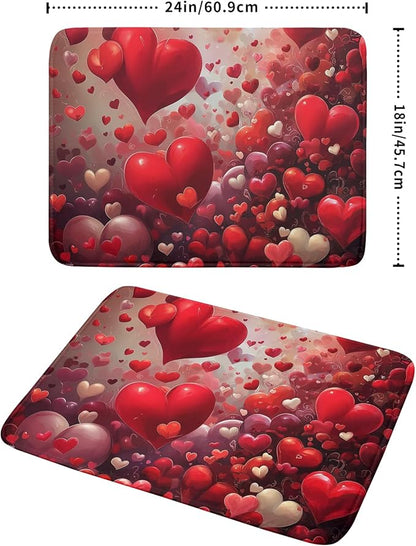 Valentines Day Dish Drying Mat for Kitchen Counter 24x18 Inch Red Heart Drying Mat with Absorbent Reversible Microfiber Holiday Love Dish Drainer Mats Rack Pad for Coffee Countertop Protector