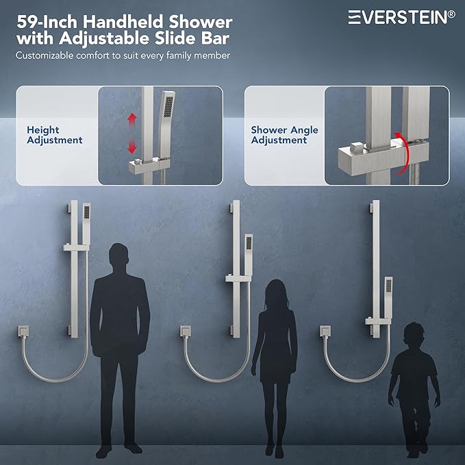 Celling Mount 64 Color LED Mood Lighting Dual Rainfall Shower Head Faucet, 12 Inch Rainfall Shower System (Brushed Nickel)