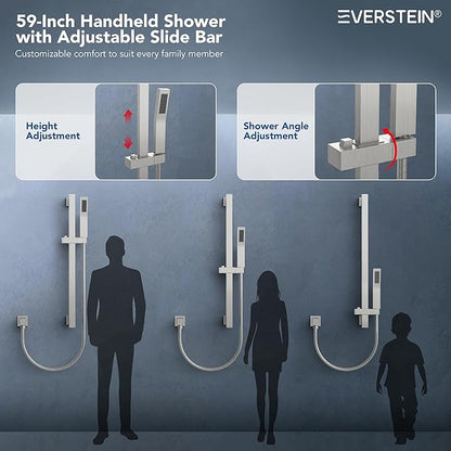 Celling Mount 64 Color LED Mood Lighting Dual Rainfall Shower Head Faucet, 12 Inch Rainfall Shower System (Brushed Nickel)