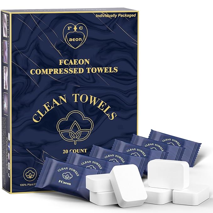 Disposable Face Towel Large Ultra Soft Compressed Towel Tablets for Travel Individually Wrapped, 12x9 Inch Portable Face Washcloths Reusable for Gym Hiking Camping Outdoor Sports(20 Pcs Blue)