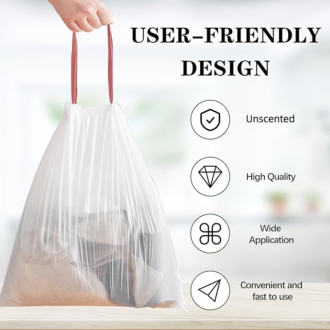 8 Gallon Trash Bags, 120 Count, White Drawstring Garbage Bags, Thick Plastic Trash Can Liners, Unscented, Fits 30 Liter Wastebaskets for Home Kitchen Bathroom Office (22.1 x 25.6 in)