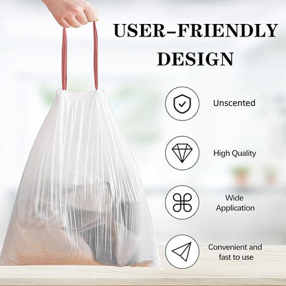 8 Gallon Trash Bags, 120 Count, White Drawstring Garbage Bags, Thick Plastic Trash Can Liners, Unscented, Fits 30 Liter Wastebaskets for Home Kitchen Bathroom Office (22.1 x 25.6 in)