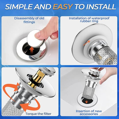 Sink Stopper Hair Catcher, Pop-up Sink Drain Strainer with Removable Stainless Steel Strainer Basket Hair Catcher, Bathroom Sink Strainer for Bathroom Sink Stopper Replacement(1PCS)
