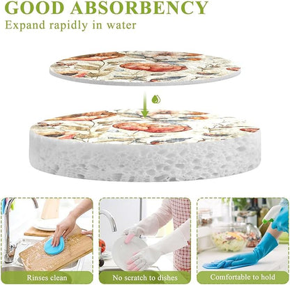 Peony Flower Kitchen Scrub Sponges, Pop-up Kitchen Cleaning Sponges Reusable Dish Washing Sponges for Bathroom Household Cleaning 3 Pack - Non Scratch Scrubber