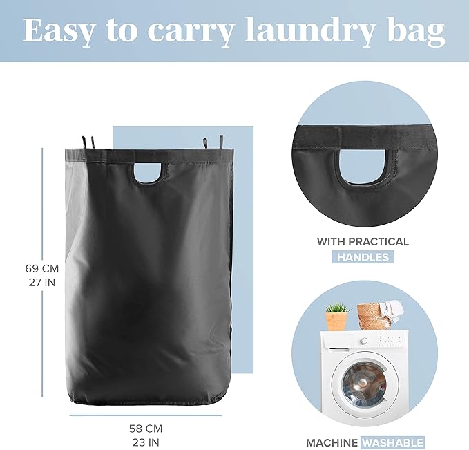 LONBET Laundry Basket with Lid, Made from Breathable Fabric | Aesthetic Clothes Hampers for Laundry with Side Handles & Sturdy Bamboo Frame (40 Gallons - Double, Black)