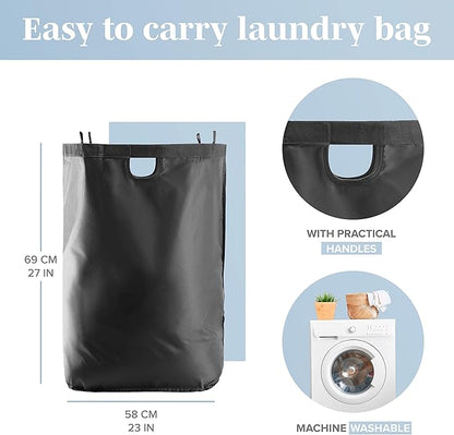 LONBET Laundry Basket with Lid, Made from Breathable Fabric | Aesthetic Clothes Hampers for Laundry with Side Handles & Sturdy Bamboo Frame (26 Gallons - Single, Black)