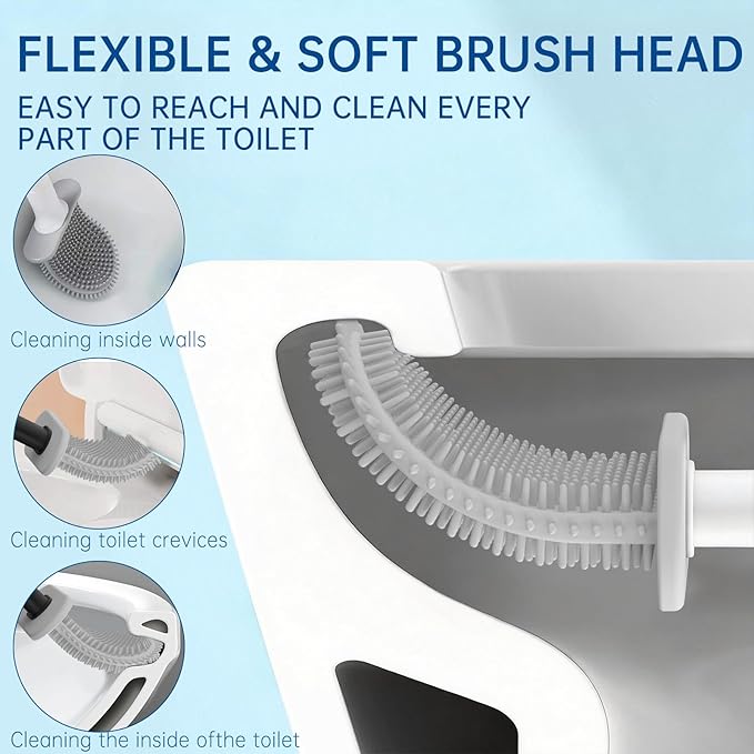 RV Essentials, RV Toilet Brush, Toilet Brush Silicone Won't Damage Toilets, Wall Mounted Toilet Brush White-Anti-Roll, Anti-Drip Design, Suitable for RV Travel Trailers and Campers, Camper Must Haves