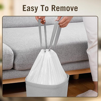 8 Gallon Trash Bags Drawstring, Strong Medium Kitchen Garbage Bag White Trash Can Liners, 22" x 23", (34 Count)